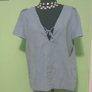 Listicle Light Blue Tie-Front Blouse